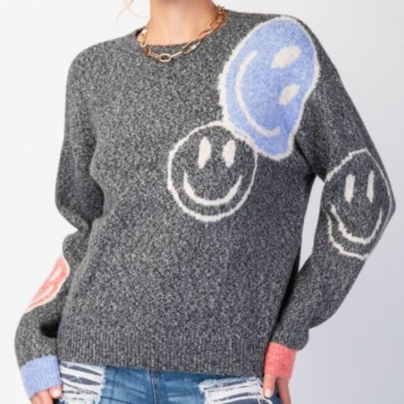 SWEATER PULLOVER - SMILEY FACE KNIT - Picture 1 of 4
